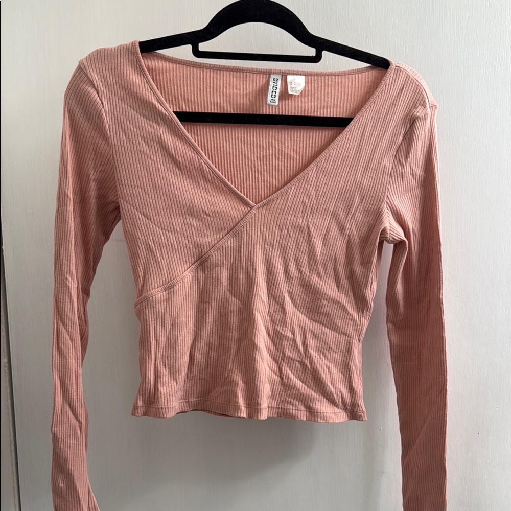 H&M Pink Long Sleeve Wrap illusion Blouse size large